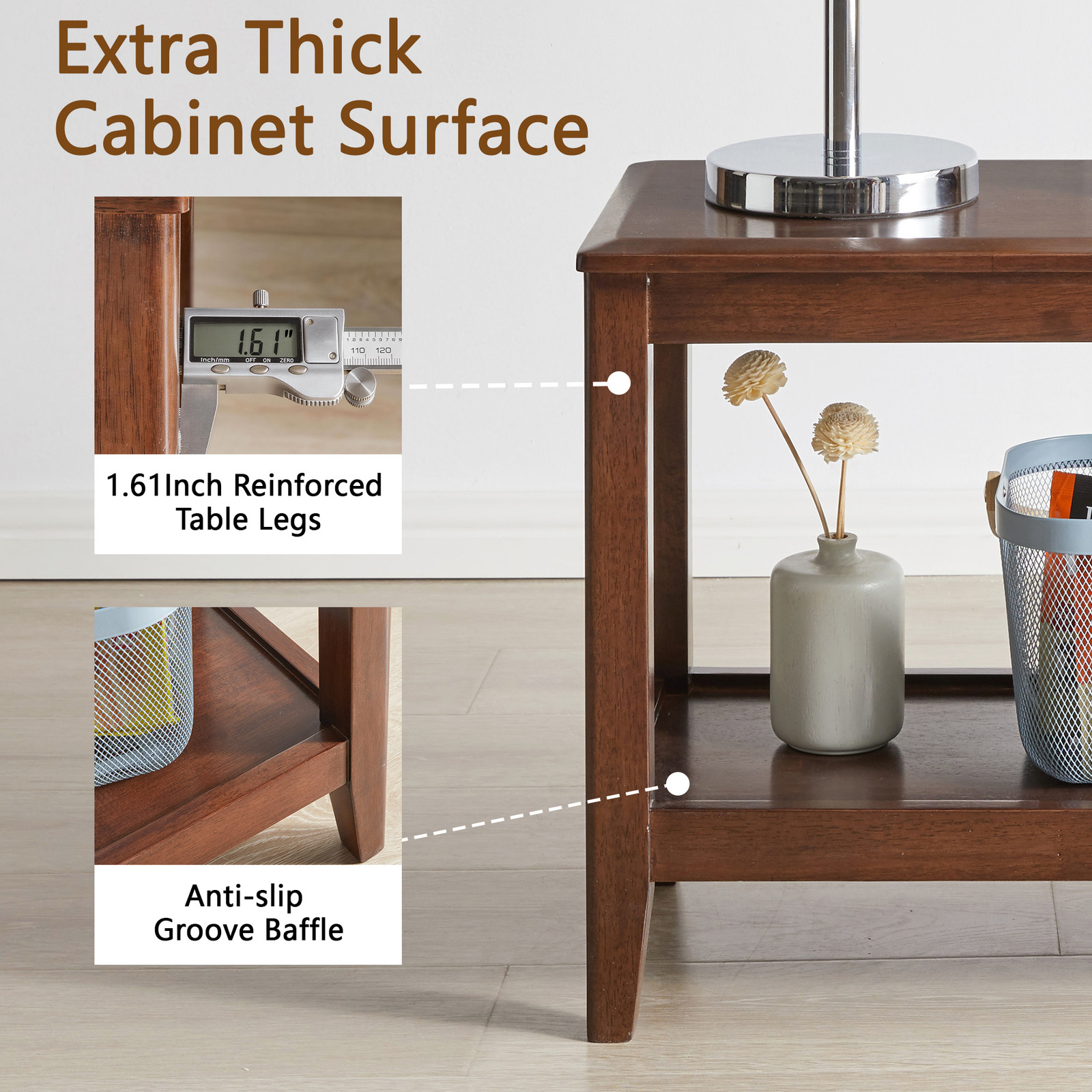 2-Tier Sofa Table End Table Shelf for Living Room Rubber Wood Indoor Plant Stand