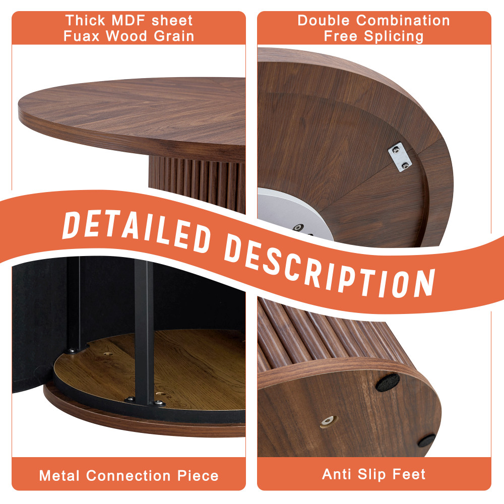 A modern spliced circular dining table with a diameter of 42 inches