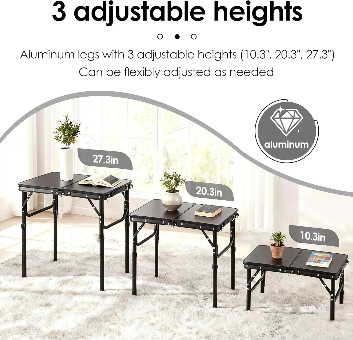 Folding TV Trays Foldable Dinner Tray Table Adjustable Height Food Snack Eating