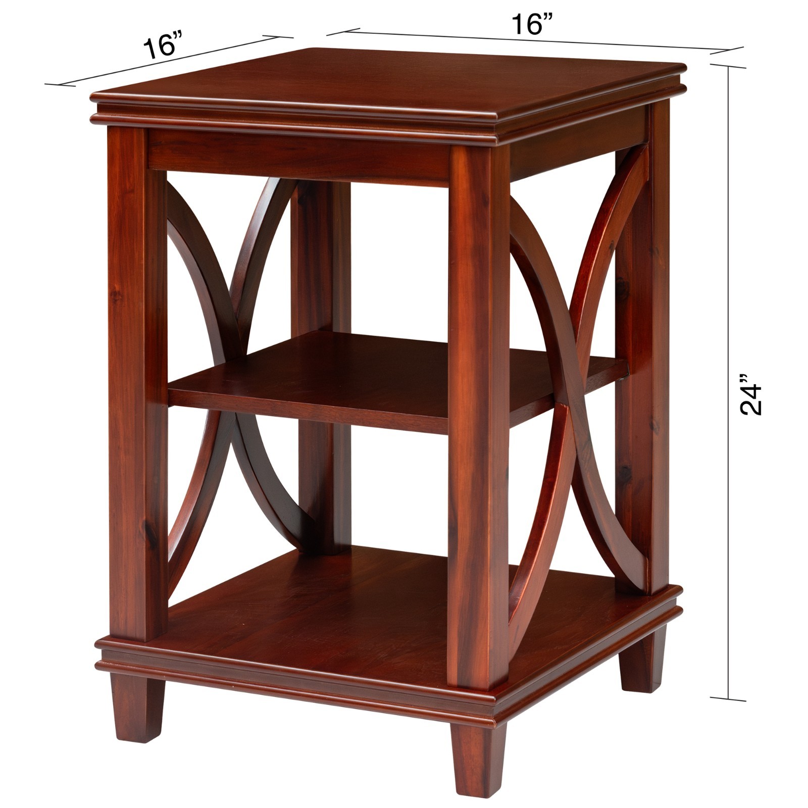 eHemco Solid Wood Square End Table with X-Design and Shelves,Cherry(Collectible)