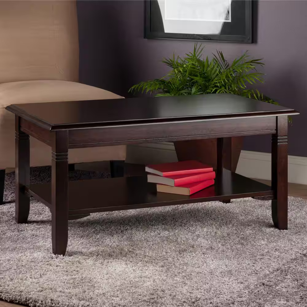 Nolan 37 In. Cappuccino Medium Rectangle Wood Coffee Table with Shelf