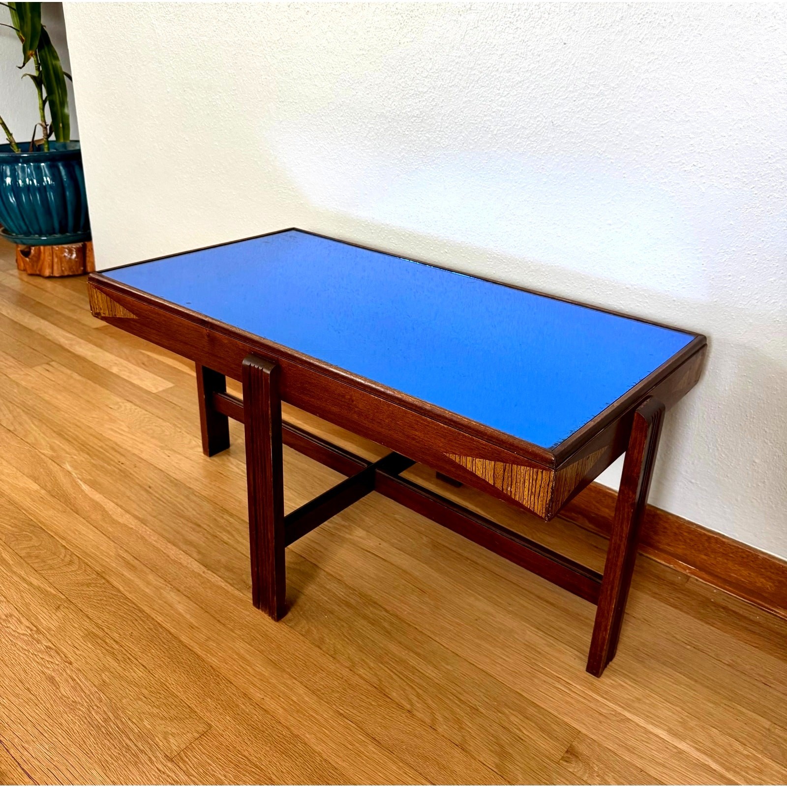 Art Deco Blue Mirror Coffee Table 1940s Hollywood Regency Cocktail Table