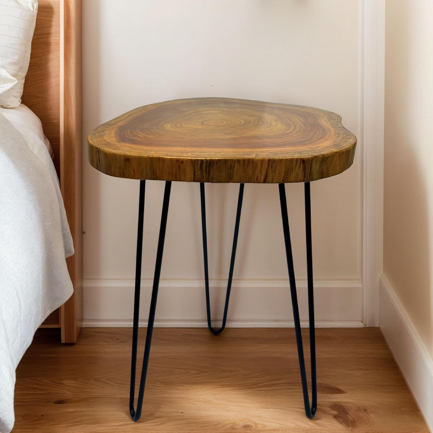 Unique Live Edge Side Table – Natural Wood End Table for Living Room & Bedroom