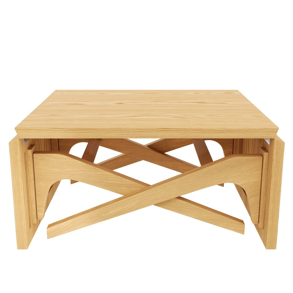 2-in-1 Natural Wood Coffee Table, Transformer to Dining Table, Height Adjustable