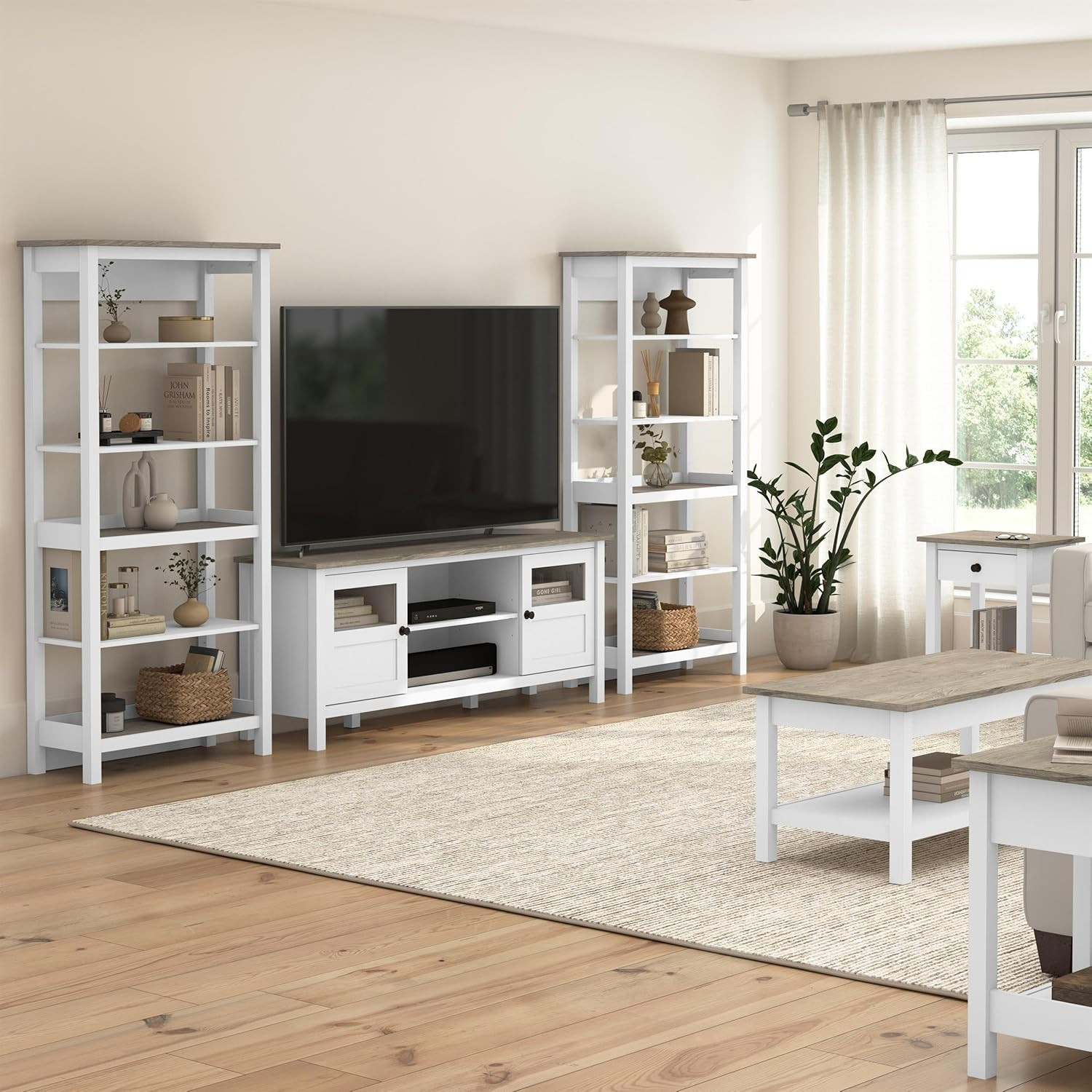Mayfield Small End Table with Drawer in White and Shiplap Gray for Any Room
