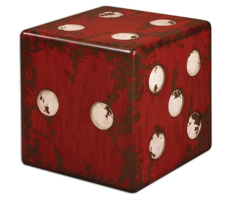 Table Accent Dice End Red Stool Vegas Aged Farmhouse Rubbed Roll Decor Side Foot