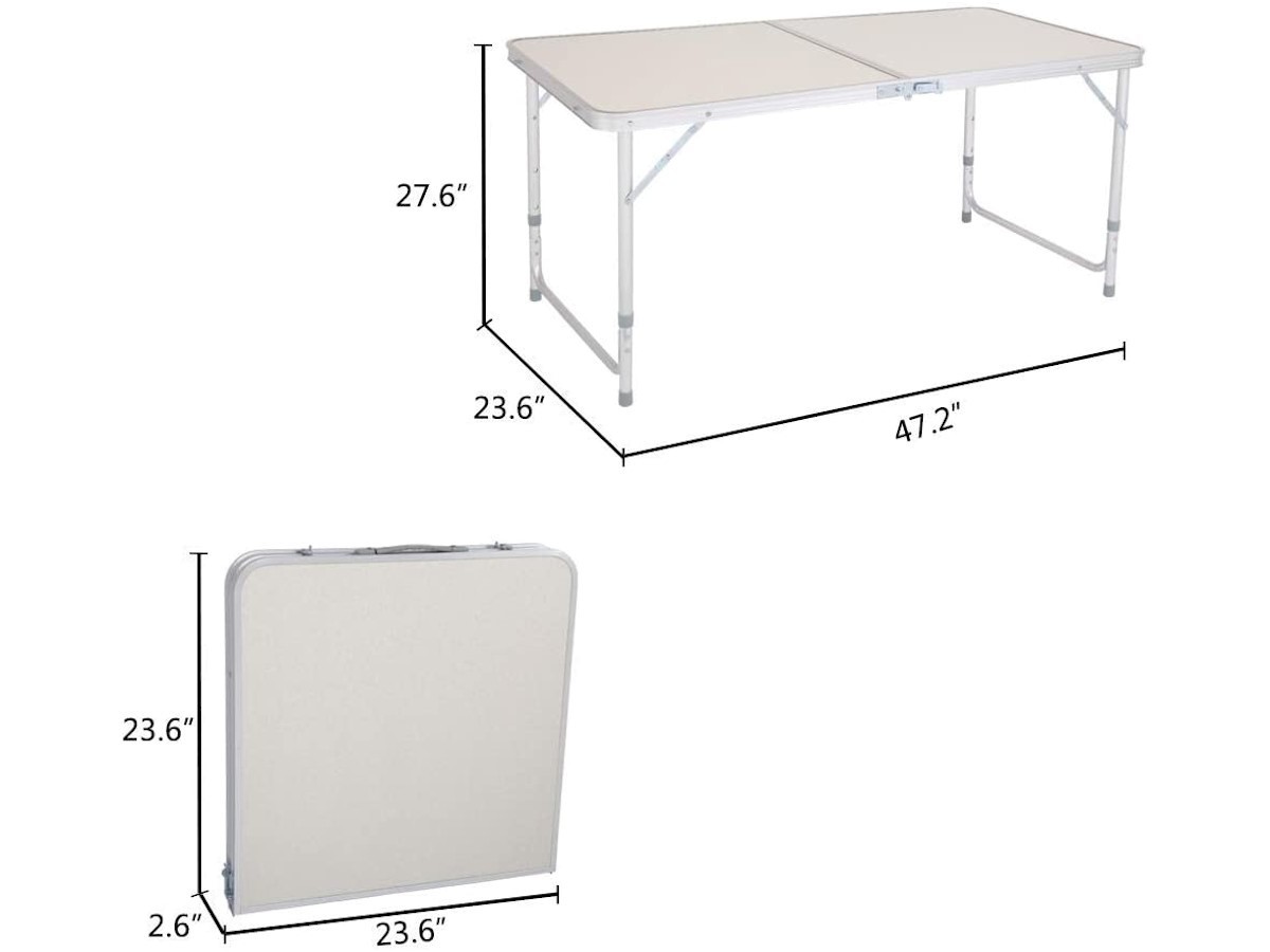 Folding Table 4ft Adjustable Height Portable Lightweight Aluminum Camping Table