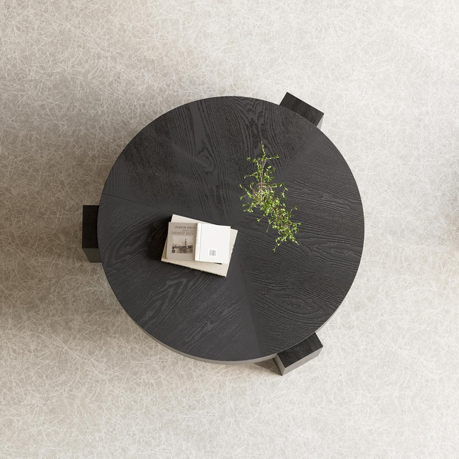 33″ Round Coffee Table with Hidden Storage – Modern Japandi Design in Matte Blac