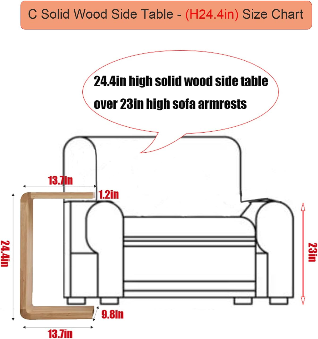 C Shaped Solid Wood End Table – Space-Saving Snack Table for Any Room