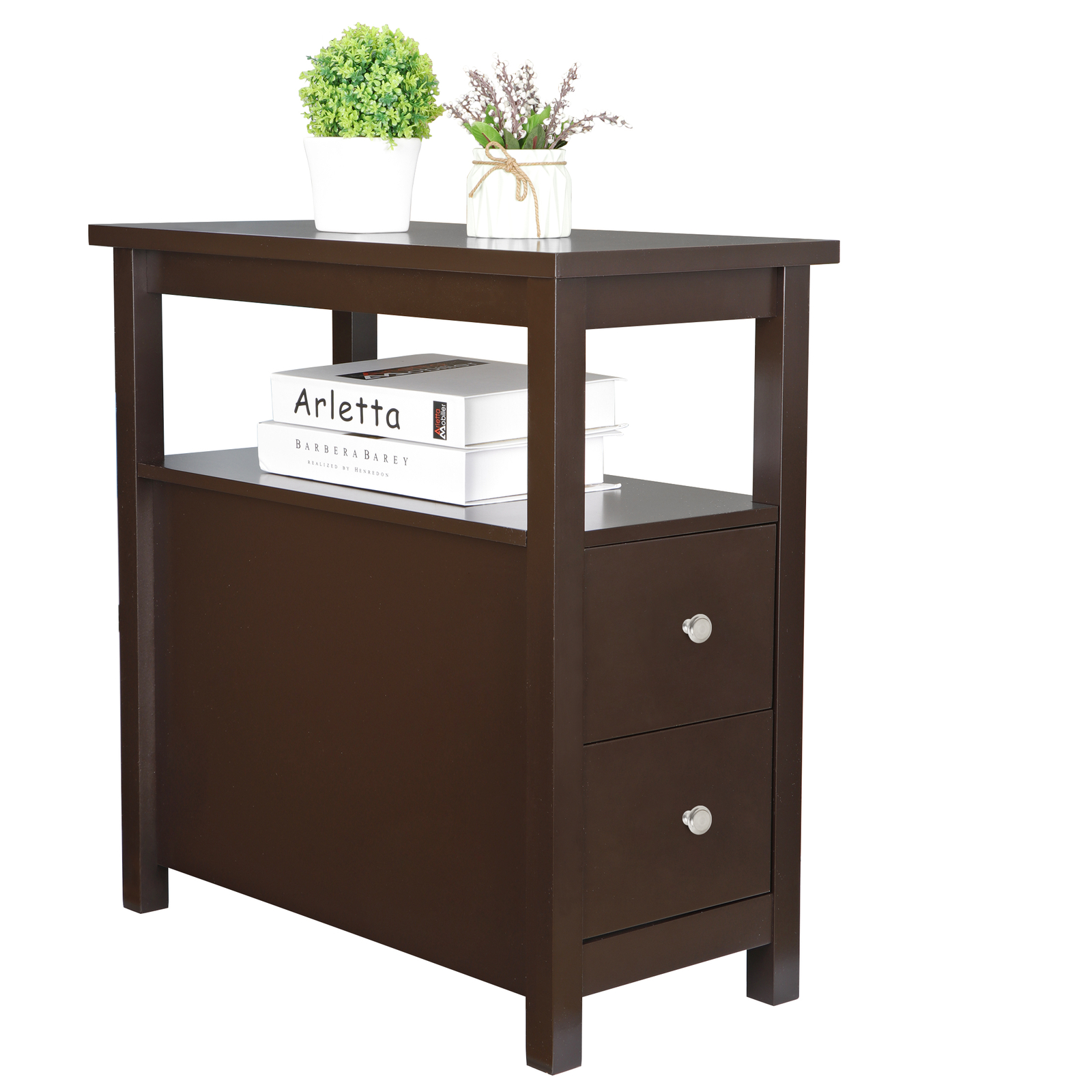 Chairside End Table with 2 Drawer and Shelf Narrow Side Table Home Decor Storage