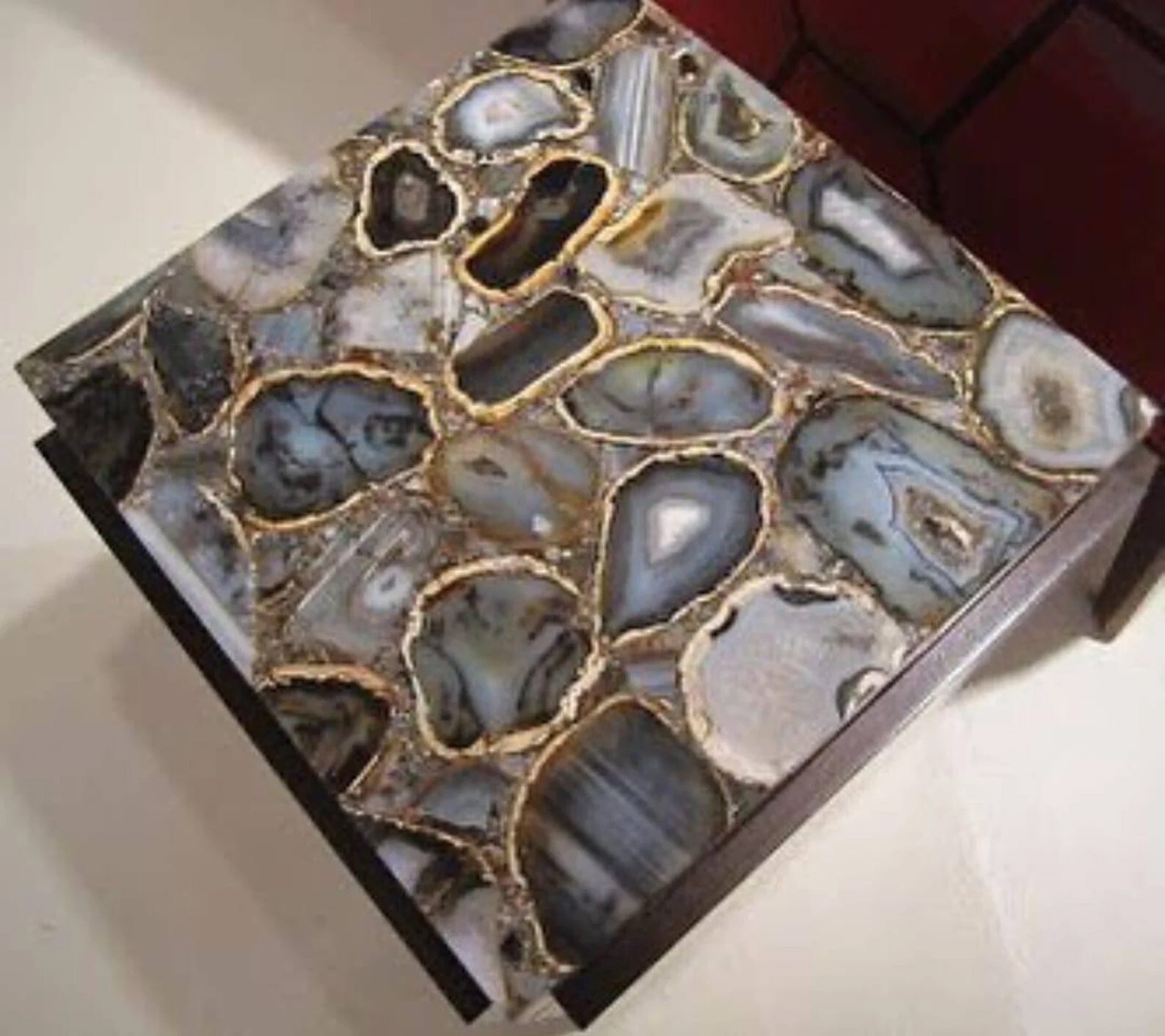 15″ Brown Agate Square Side Tabletop for Living Room Decorative Home Furniture