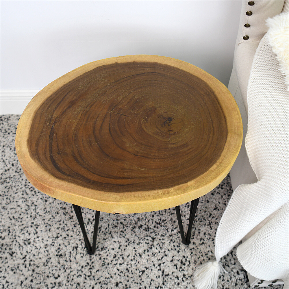 Rustic Natural Round End Table Wood Side Table, Nightstand, Plant Stand