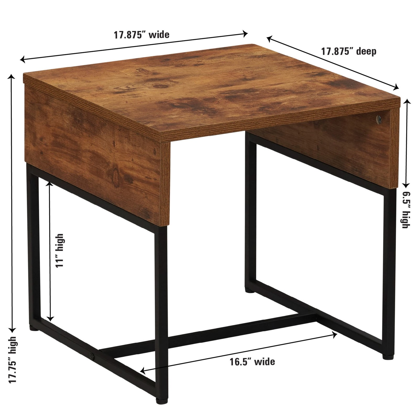 Night Stand Side End Table Bedroom Living Room Rustic Wood Grain & Black Metal