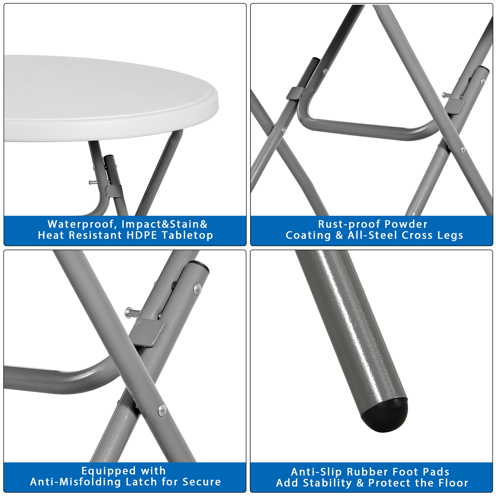 32″ Folding Table Round Plastic Cafe Dining Card Table In/Outdoor Party White
