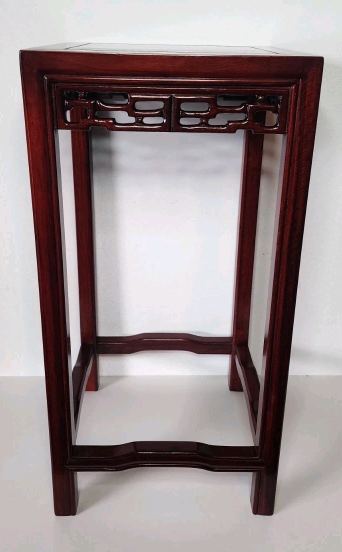 Pair Of Oriental Asian Side Tables Plant Stands Dark Cherry/Mahogany