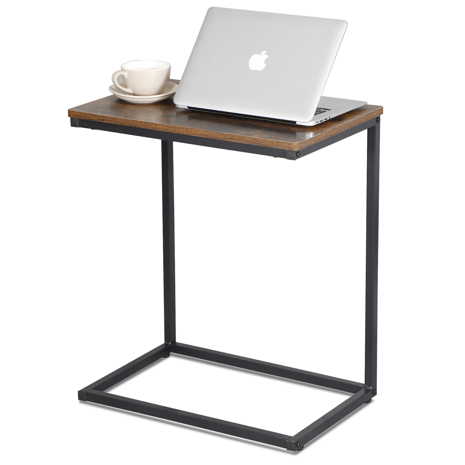 C Shaped Side Table End Table for Sofa Bed and Couch w/ Metal Frame Rectangular