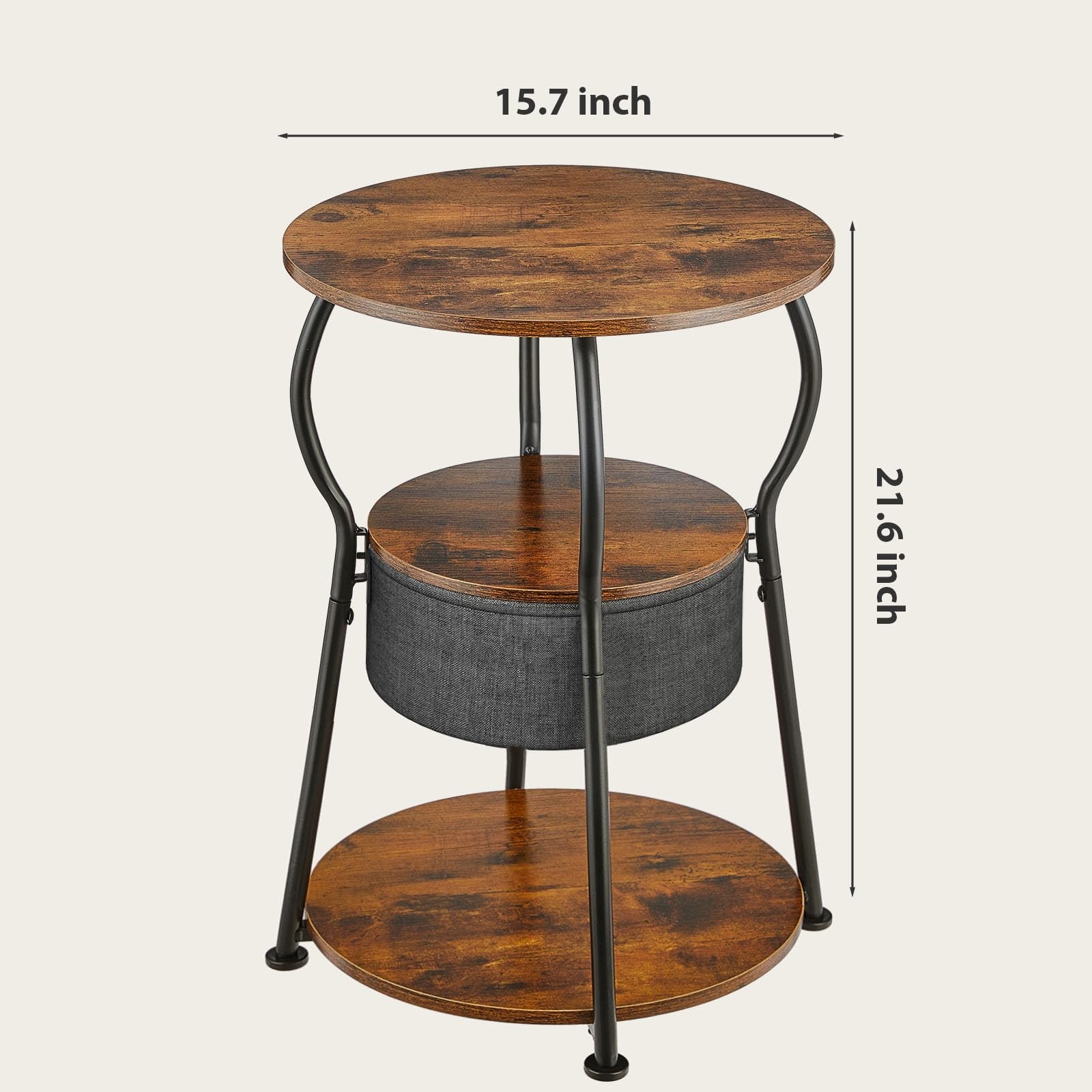 Small Round Side Table, Rustic Brown, 15.8″ D x 21.6″ H