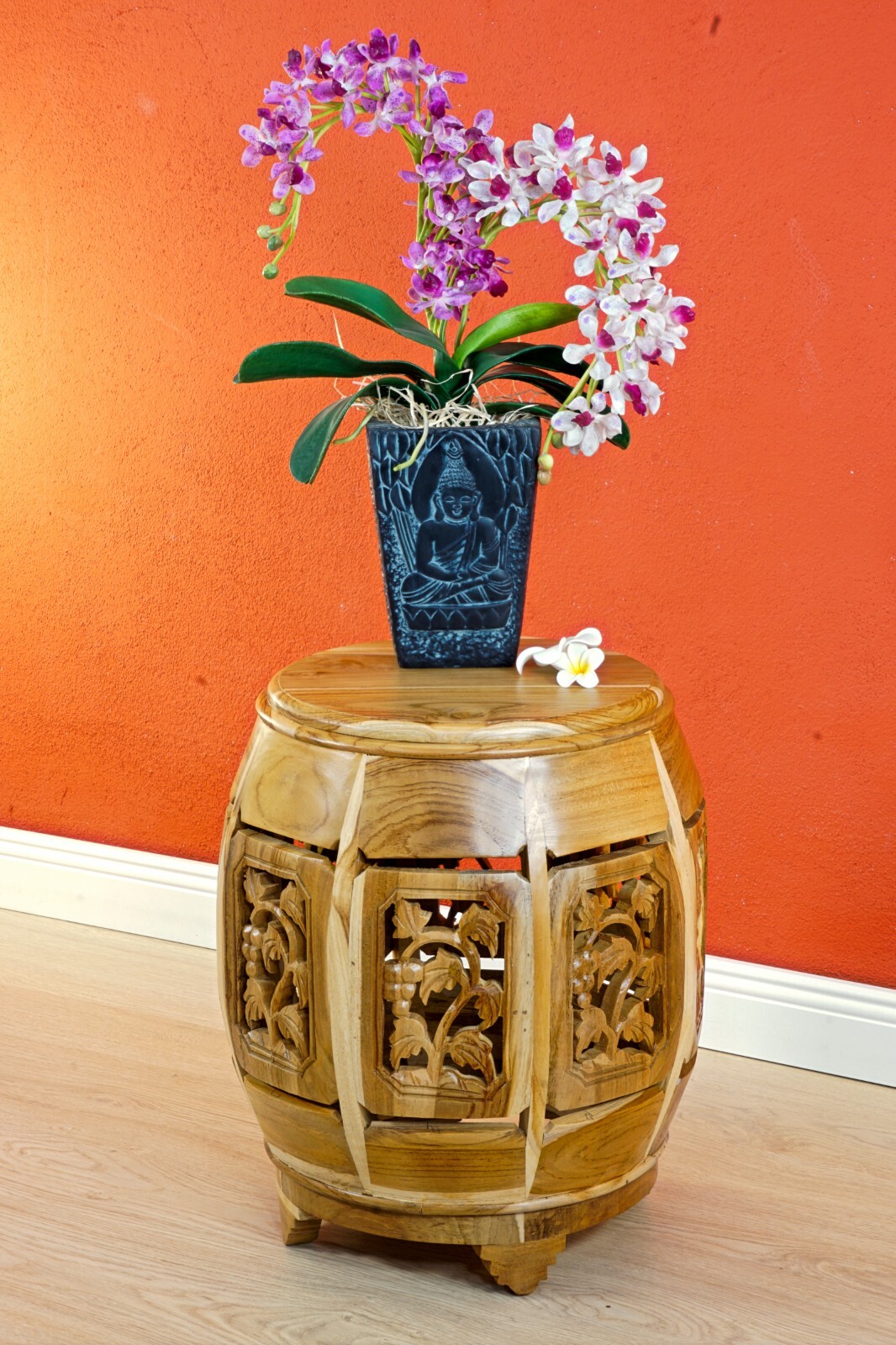 Wood Side Table Flower Stool Solid Wood Table Round Carving Asia China