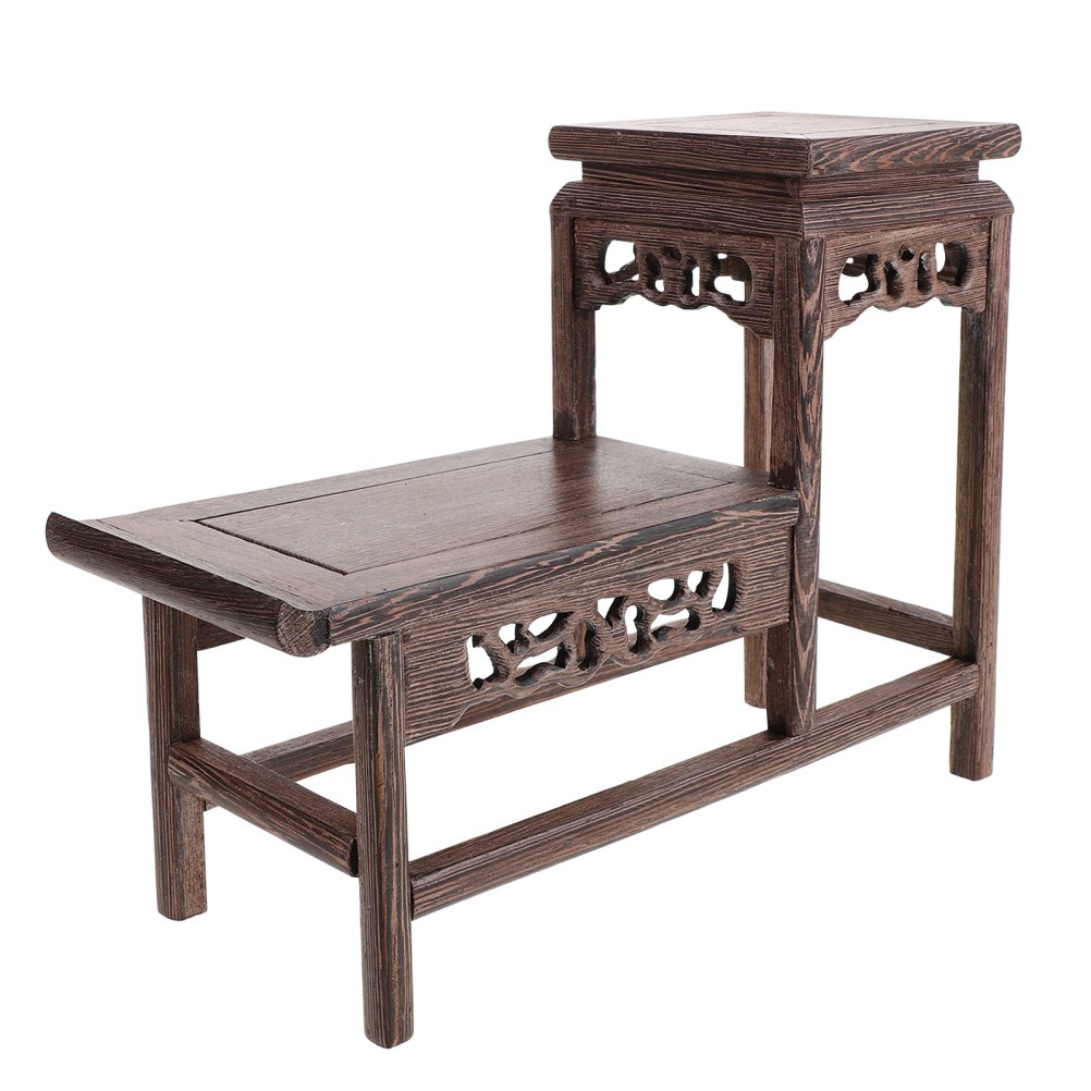 Rustic 2 Tier Wood Display Stand Reusable Indoor Plant Riser for Home Use
