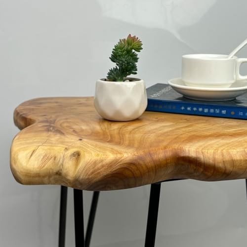 Natural Edge Side Table with Hairpin Legs, Small Live Edge End Table for Living