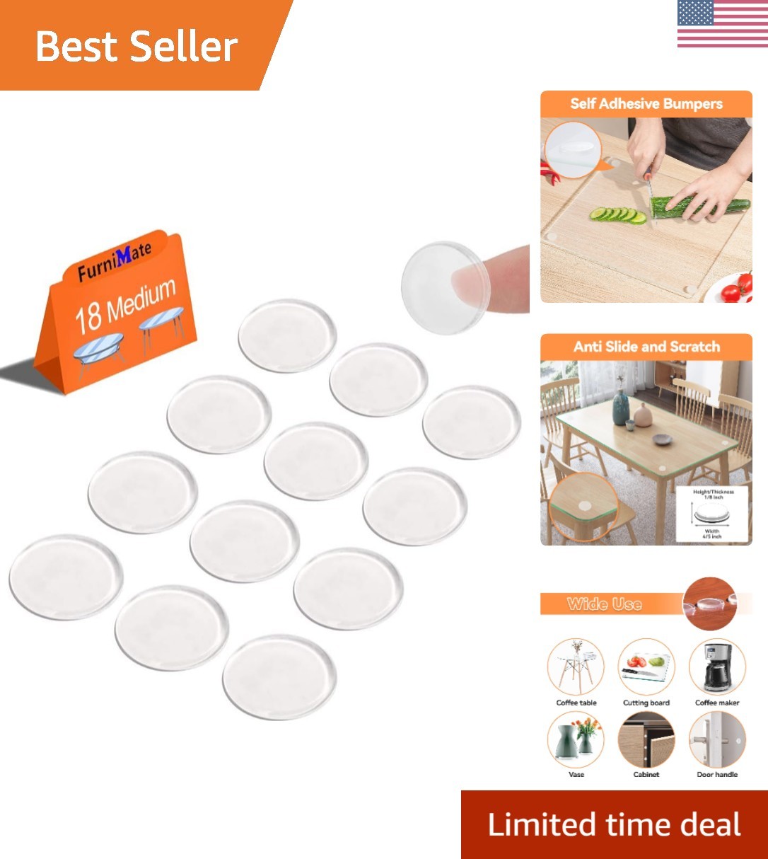 Versatile Anti-Slip Pads Pack – 18PCS Rubber Feet for Cabinets & Cutting Boards