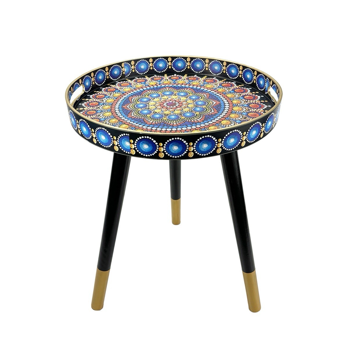 New Round Accent Side Table 45cm Dia 38cm H Black Legs Gold Accents Home Decor