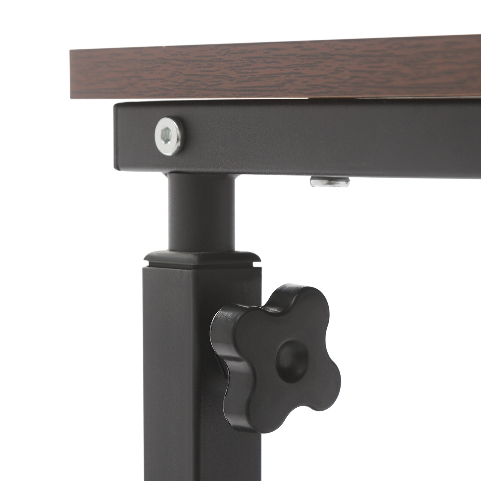 2 Tiers Red Walnut Color Mobile Standalone Adjustable Bed Side Table w/ Wheels