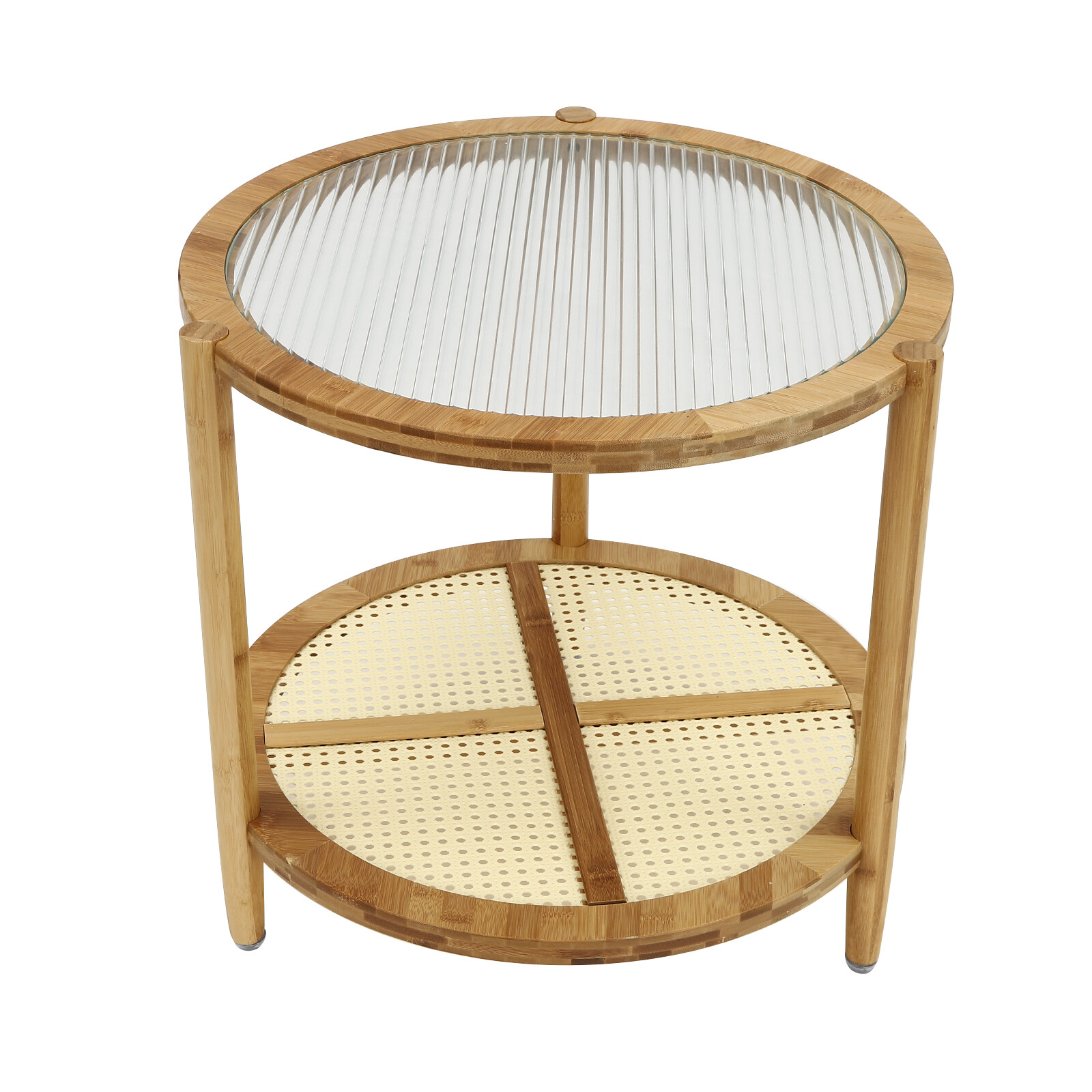 Round Coffee Table,Wood Living Room Table 2 Tiers Indoor End Table Free Standing