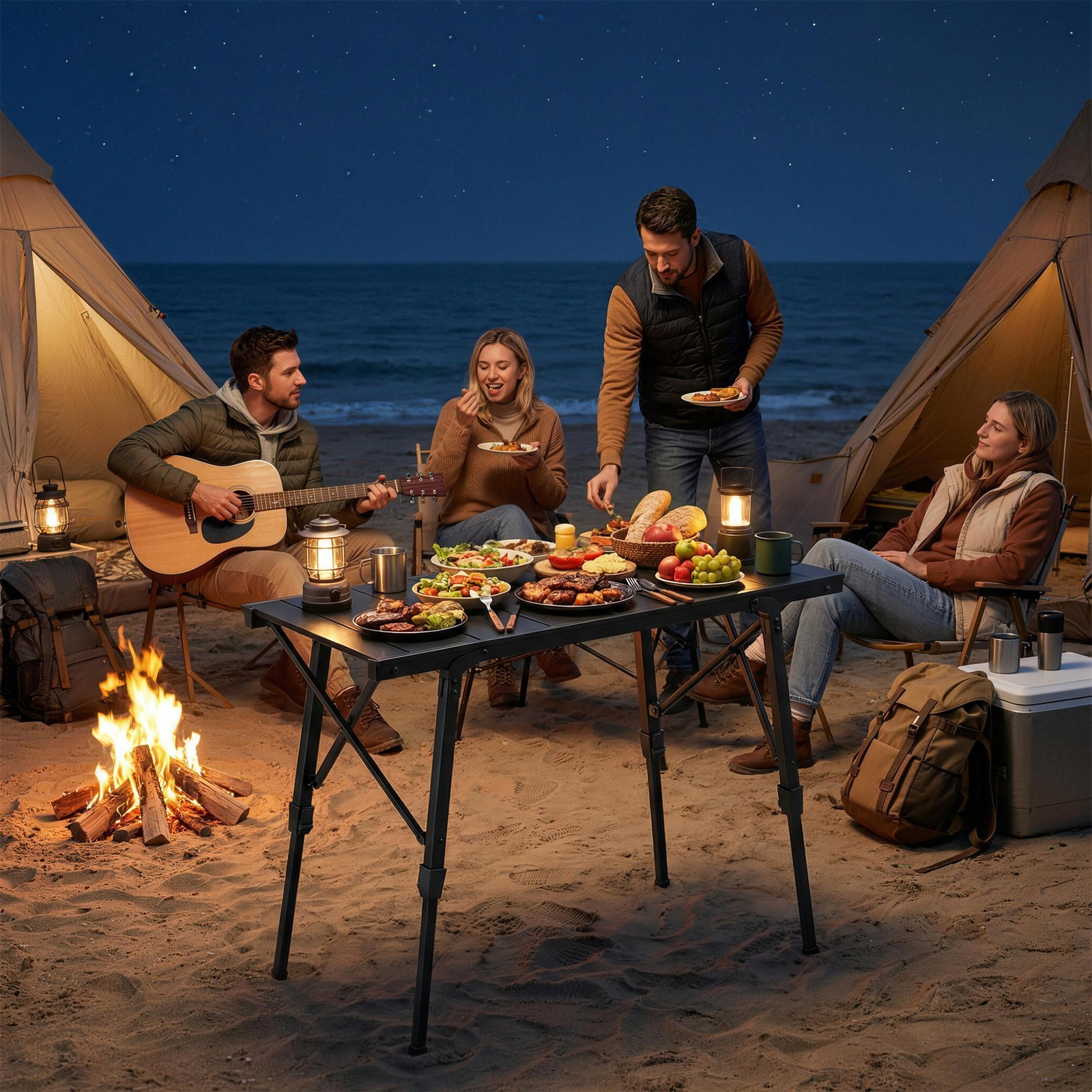 Folding Picnic Table Adjustable Height 35″ x15.7″ , Black
