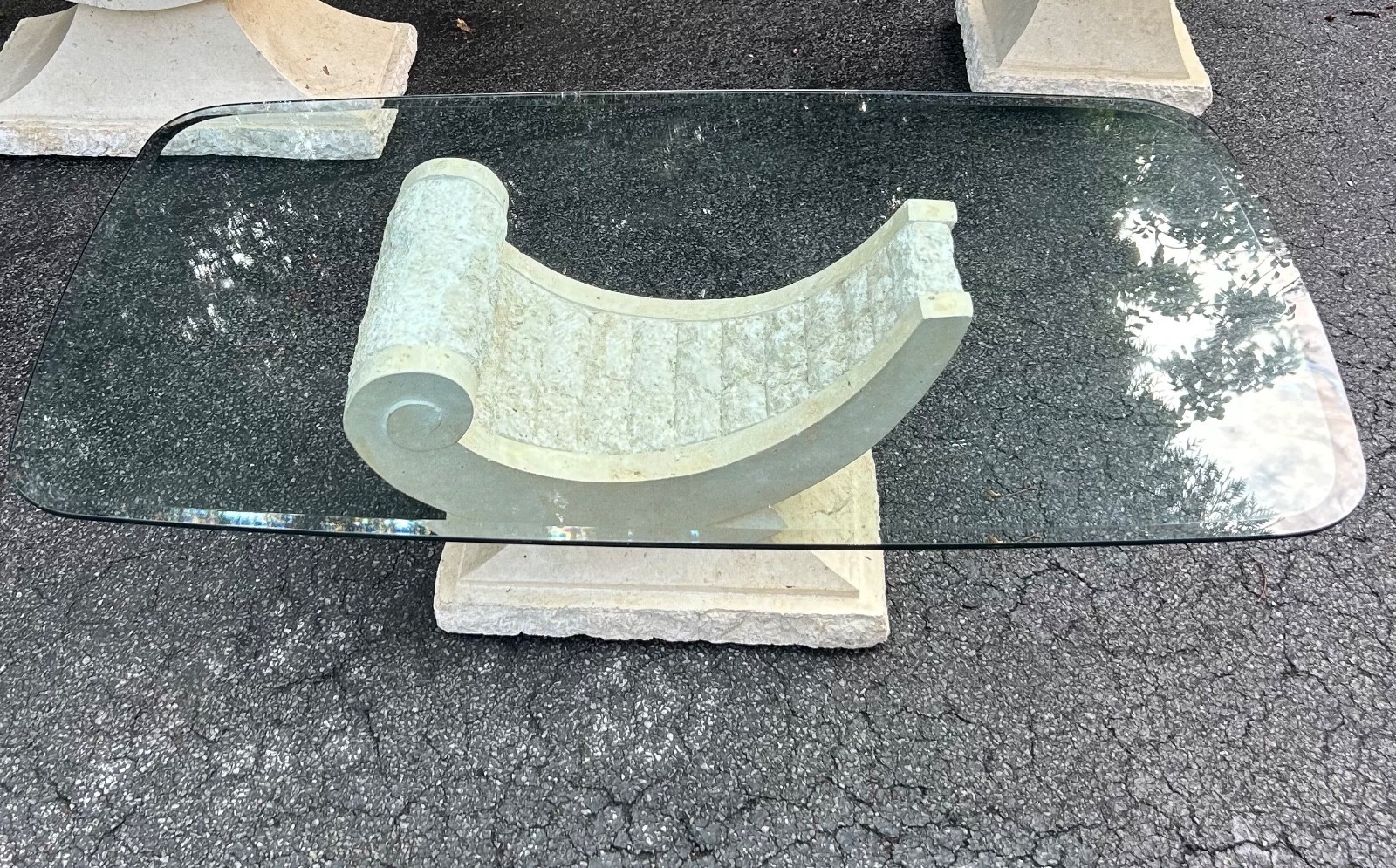 Tessellated Stone Organic Shape Base Rectangular Sofa Console Table Art Deco