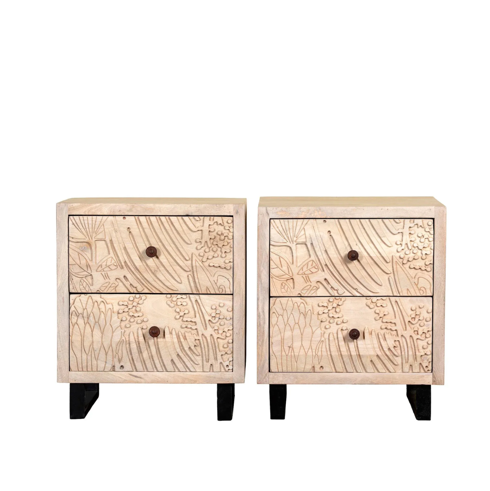 Artisan Handmade Bedside Table Solid Wood Hand Carved 20.1 × 16.1 × 23.2 inches