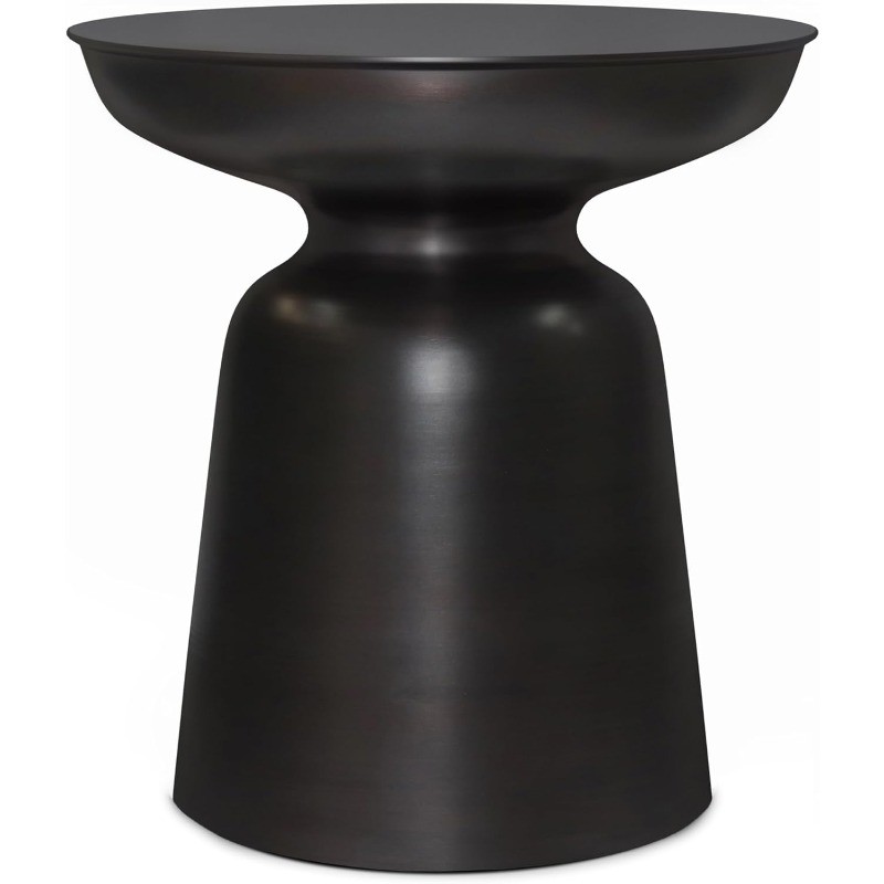 Toby Metal Table – 17 inch Wide Solid Iron Drum Accent Table in Antique Copper