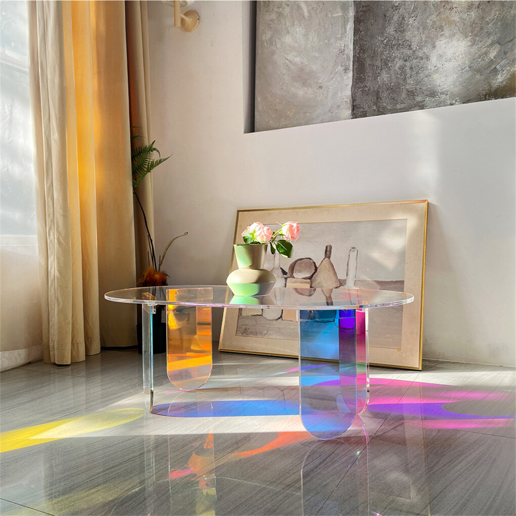Gorgeous Iridescent Acrylic Side Table Cool Rainbow Coffee Table Home Art Decor
