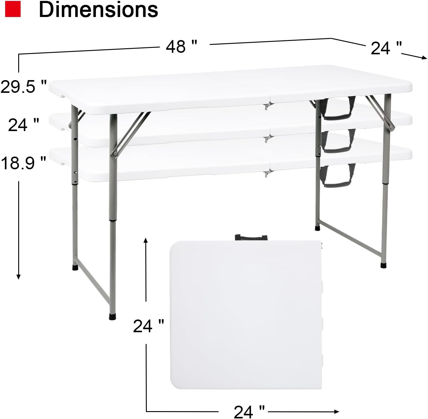 4FT Adjustable Heavy Duty Folding Table – Portable White Table for Camping & Par