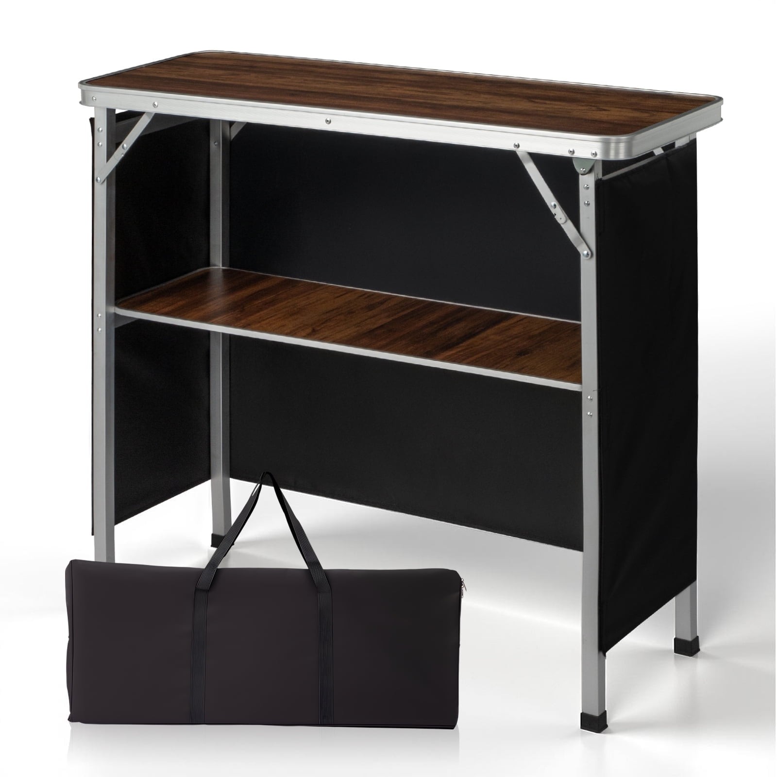 39 Inch Portable Folding Bar Table with 3 Tier Shelves and Carry Bag In /Outdoor