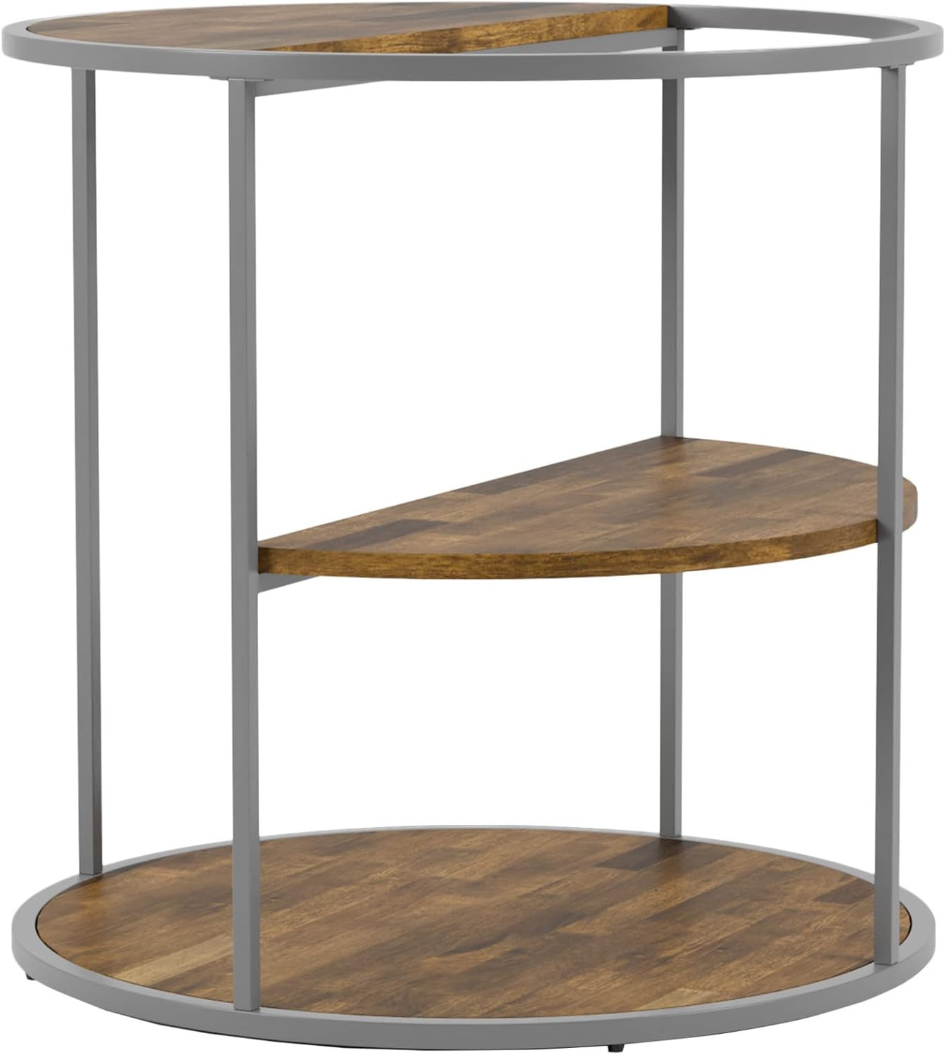 Modern 24″ Metal Round 2-Shelf End Table for Living Room & Bedroom, Gray