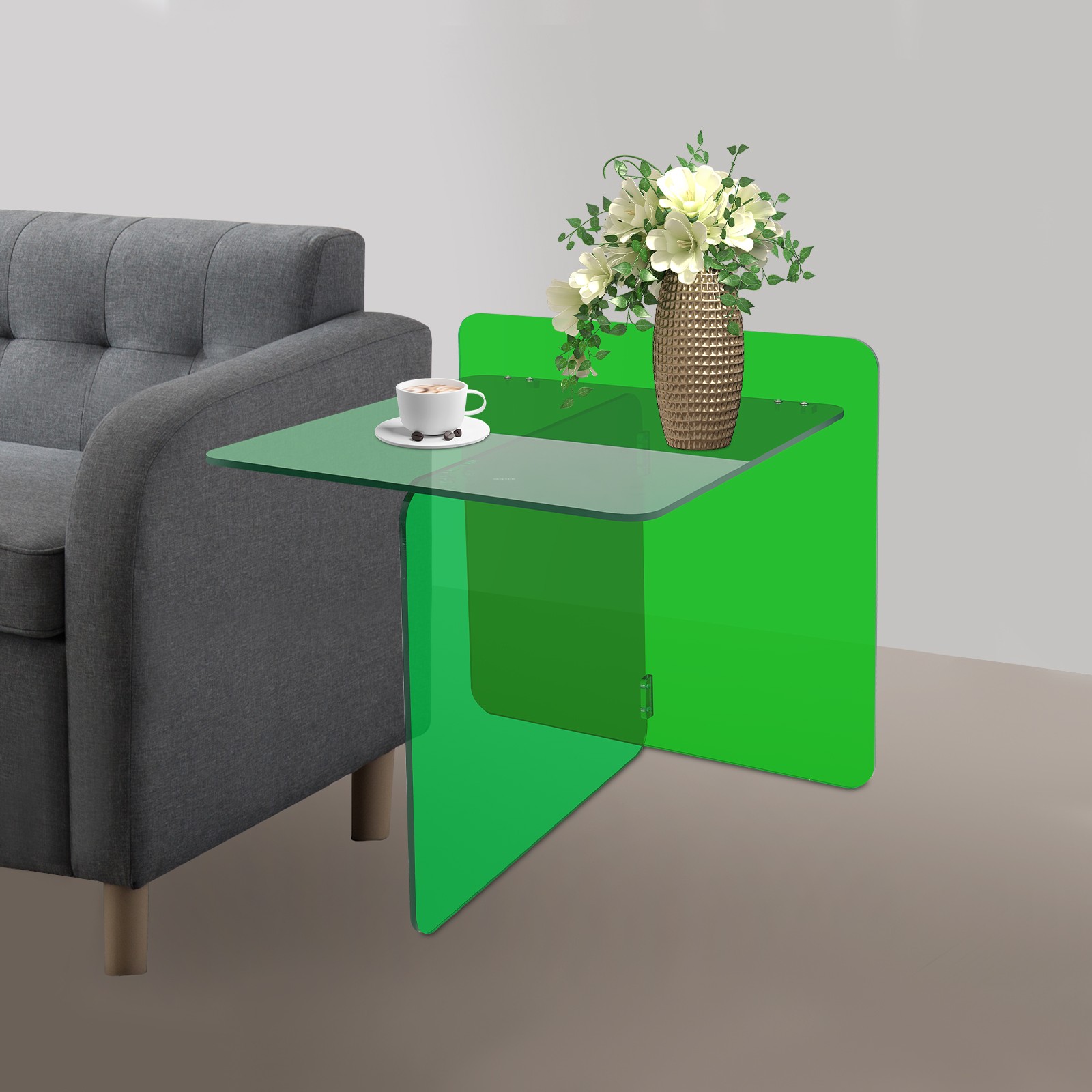 Acrylic Side Table, End Table, Free Standing Green Modern Bedside Table