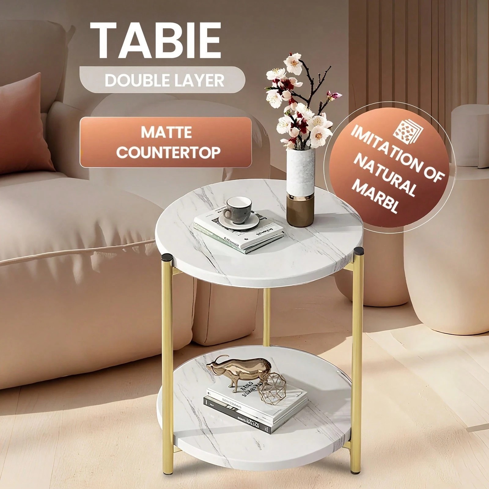 New CozyNest Round Coffee Table Double Layer Metal Side Table Indoor Outdoor