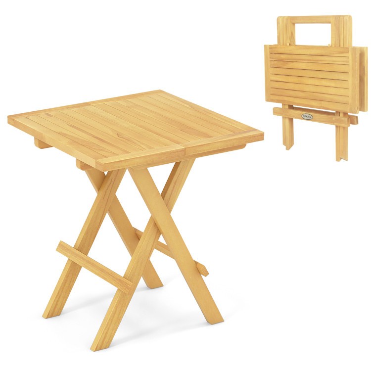 Teak Folding Side Table 20x20x20in with X-Shape Legs Slatted 110lb