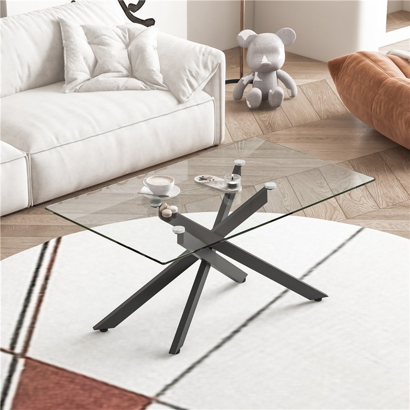 39.37″ Rectangular Clear Tempered Glass Coffee Table Living Room Home Tea Table