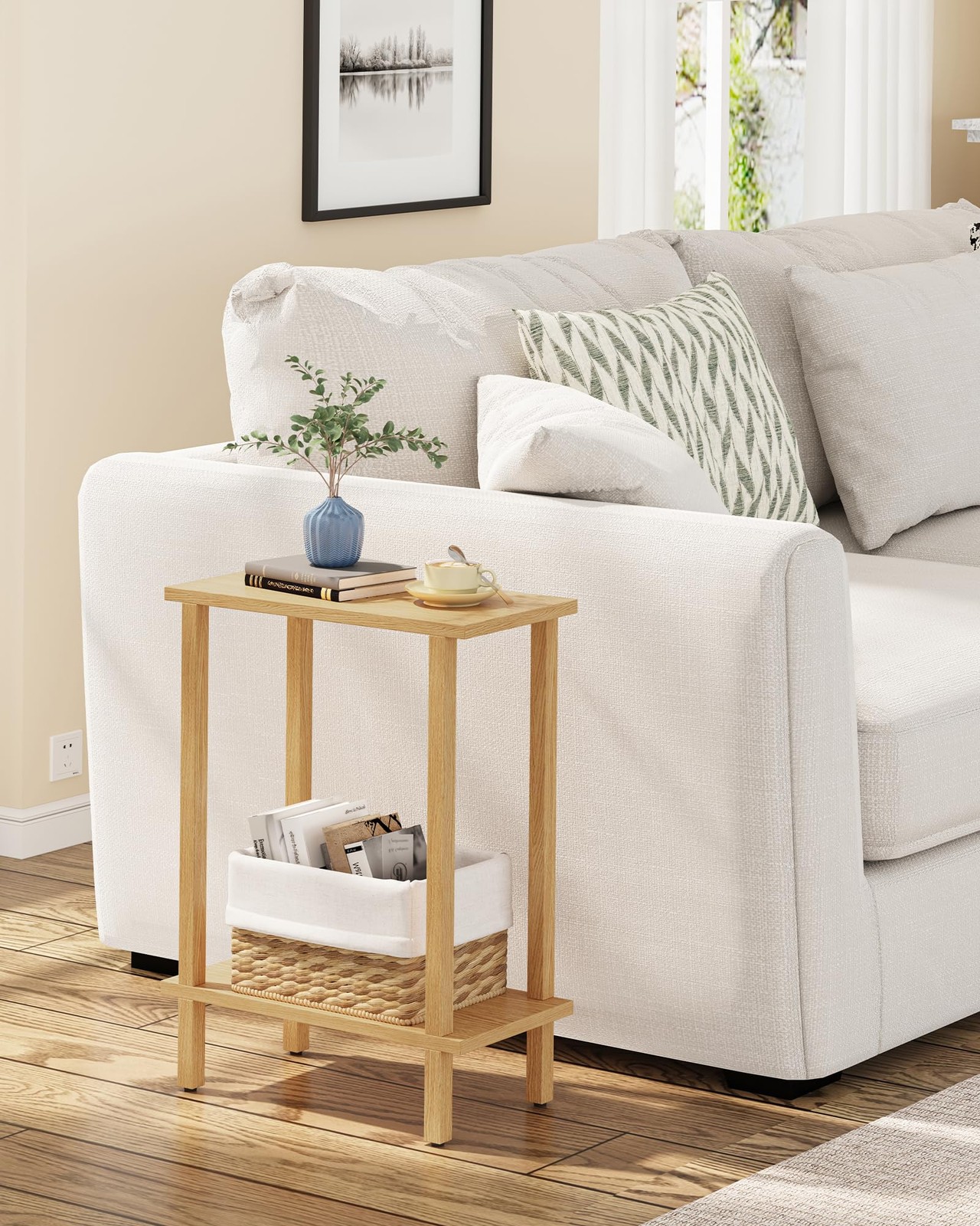 Natural TB01BN062 Small Narrow Side End Table Skinny Sofa Slim Nightstand Desk