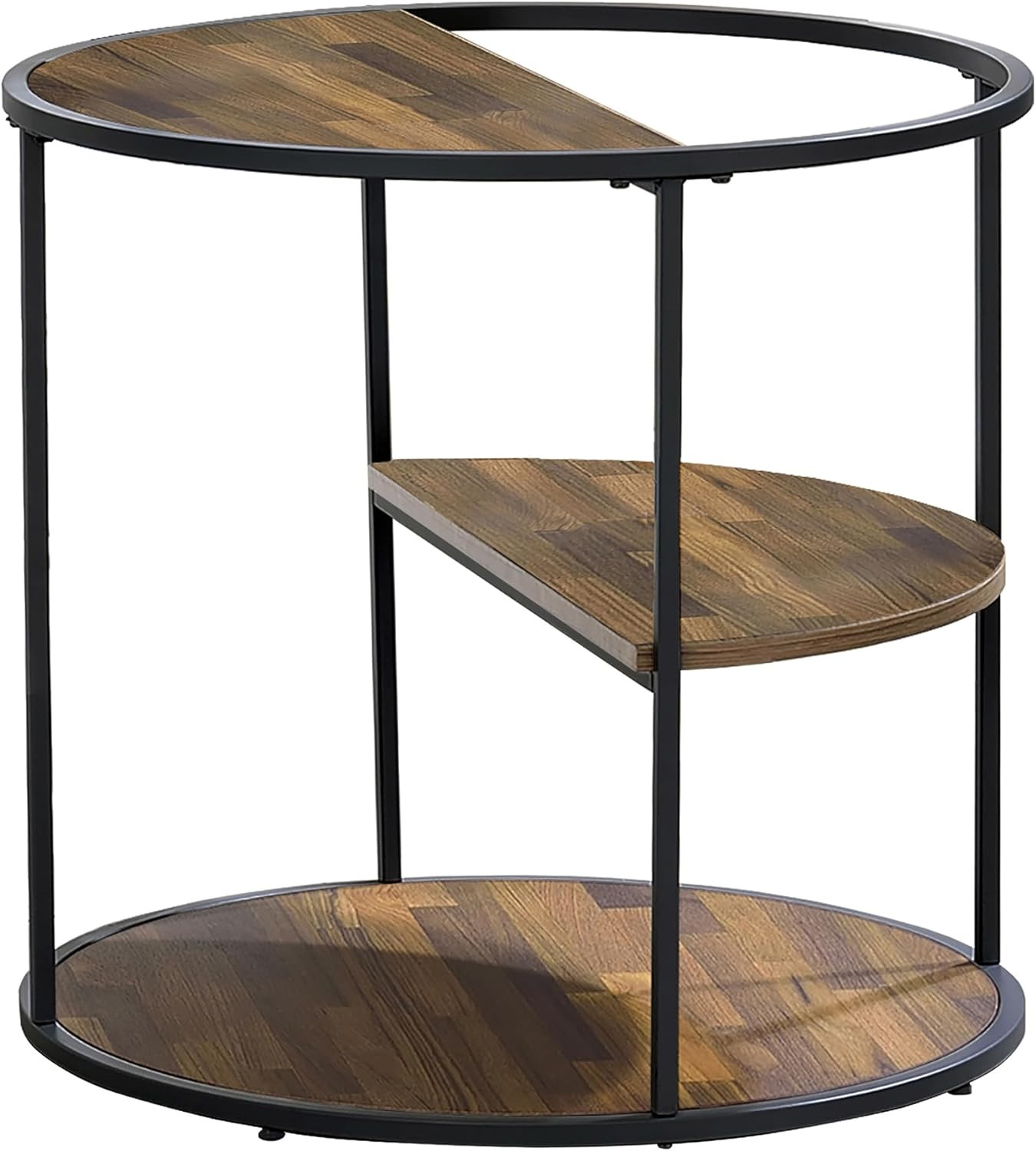 Burgetts Modern 24″ Round Wood End Table with 3 Shelves for Any Room, Black