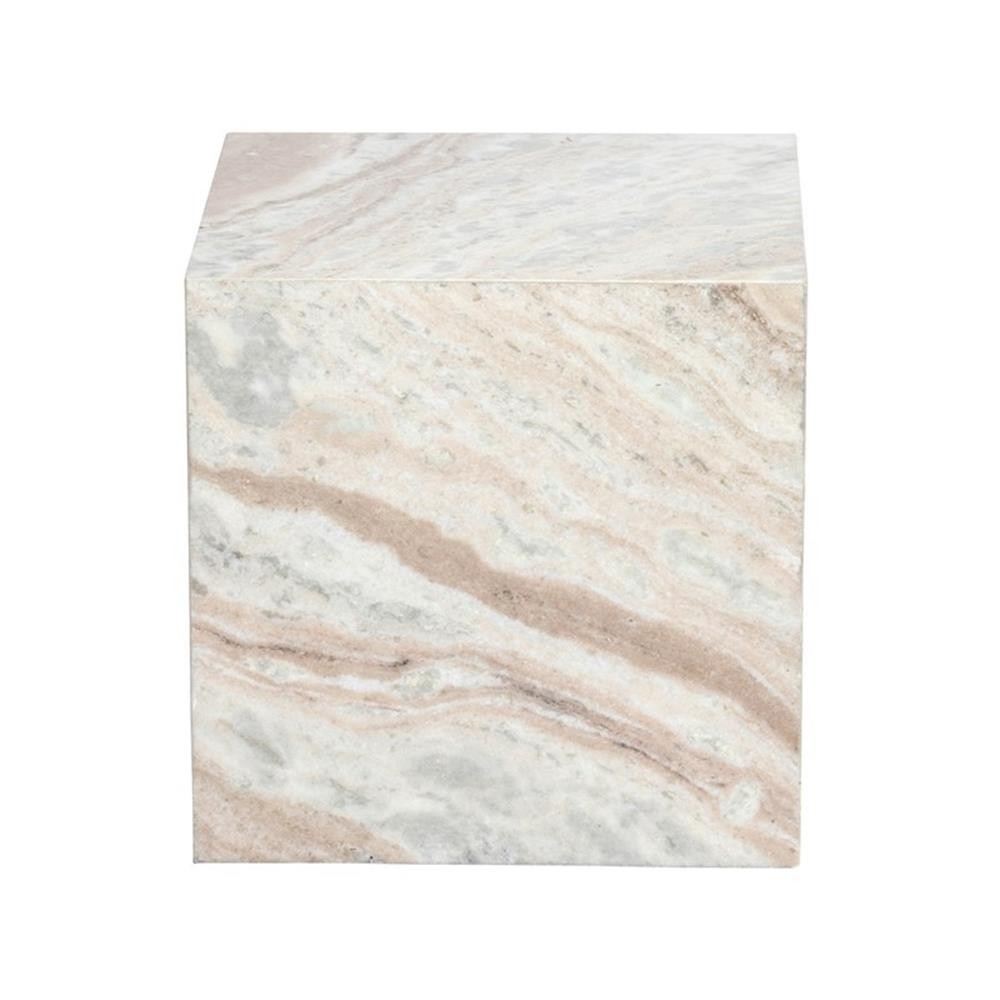 Maklaine Transitional 15″ Square Marble Side Table in Cream Finish