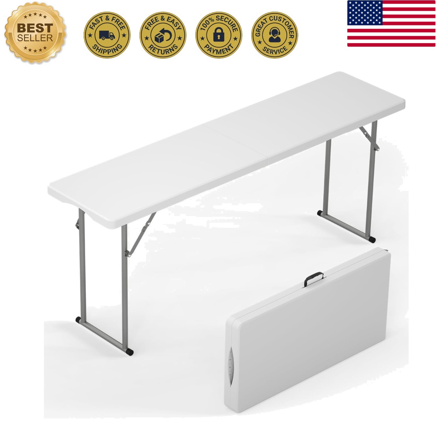 Elegant 6 FT Folding Table with Anti-Fold Safety Locks – Indoor/Outdoor Use