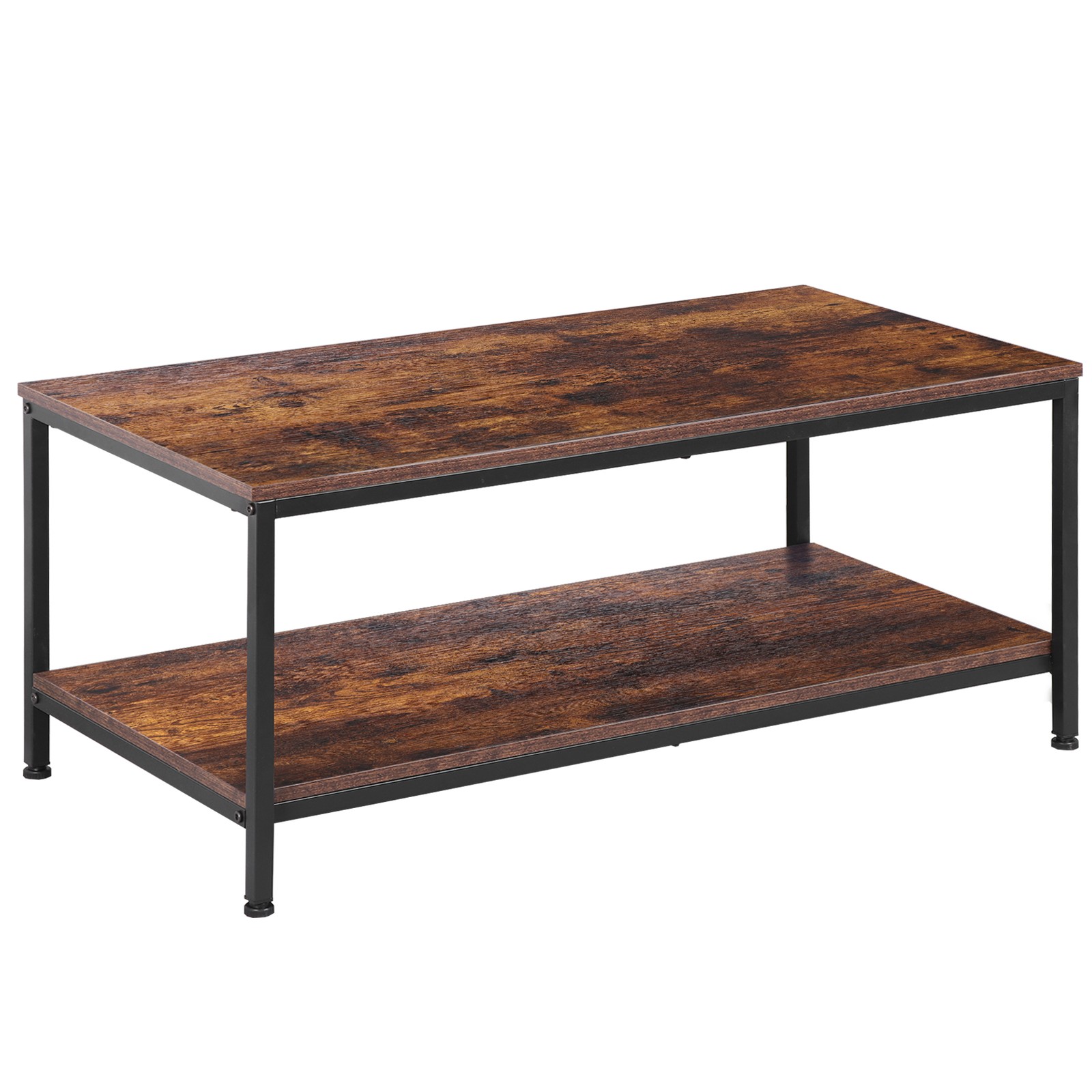 39″ Rectangular Coffee Table Industrial Wood Center Table w/ Storage Shelf Brown