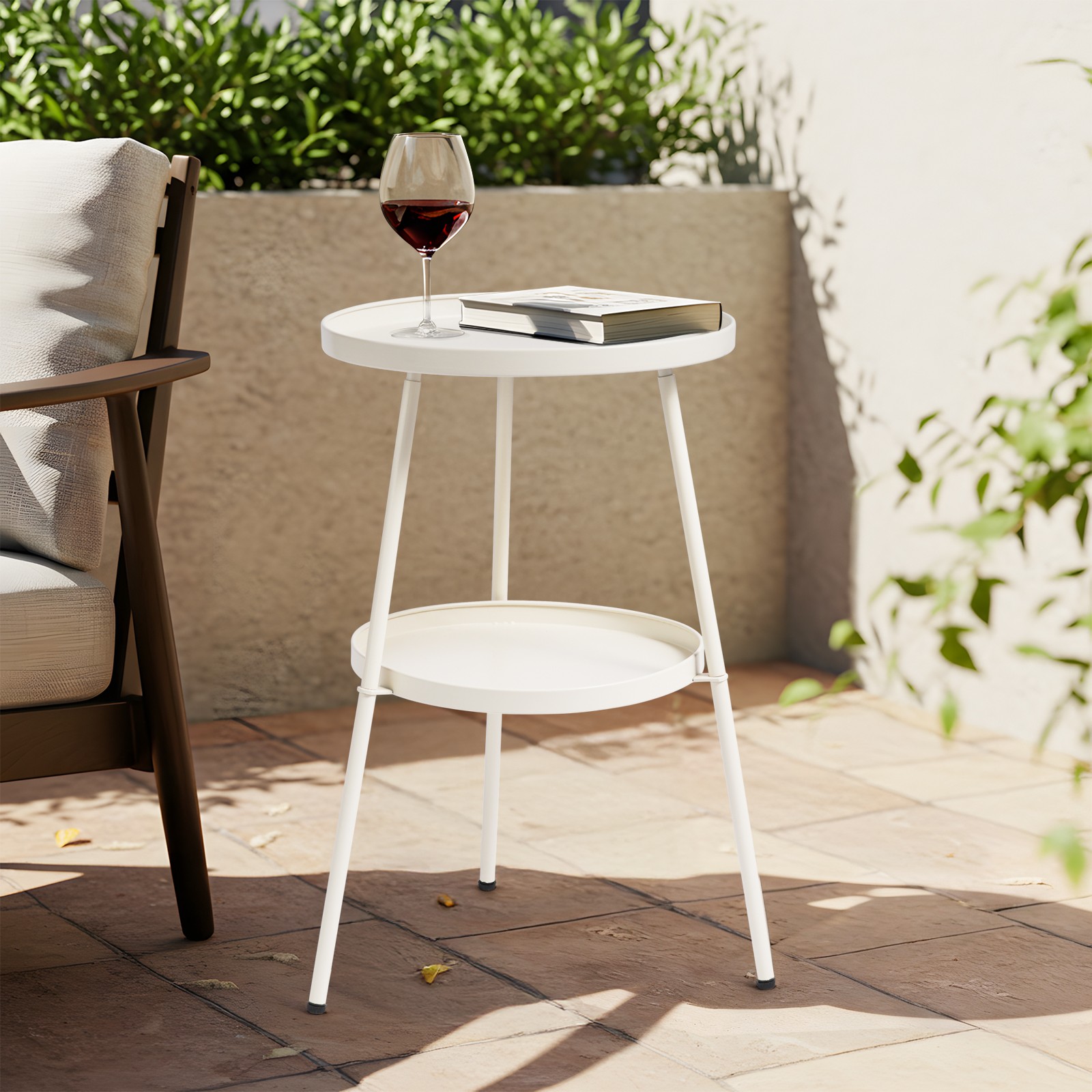 13″ Round Small Side Table, In/Outdoor Metal Coffee Table for Garden Patio