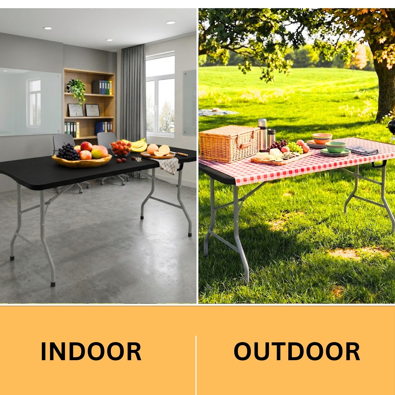 6Ft Plastic Folding Table – Ideal for Indoor/Outdoor Dining & Party Use Black