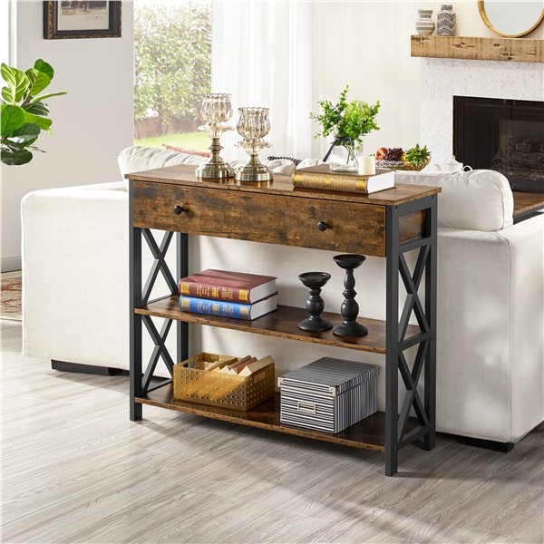 Industrial Console Table Hallway Table with Drawer and Storage for Living Room