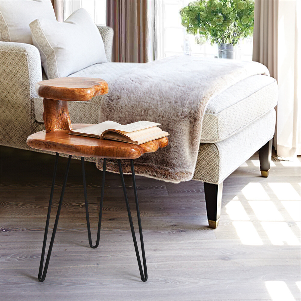 GREENAGE Cedar Root 2 Tier End Table, Rustic Live Edge Coffee Table Side Table