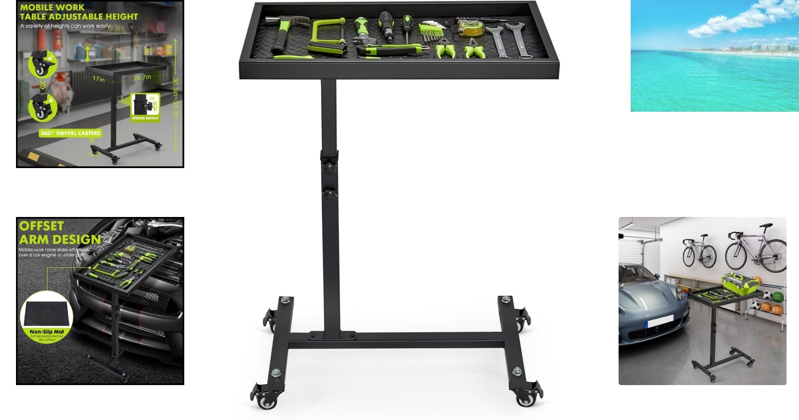 Ergonomically Designed Mobile Tool Cart – Waterproof Steel with 220LBS Capacity